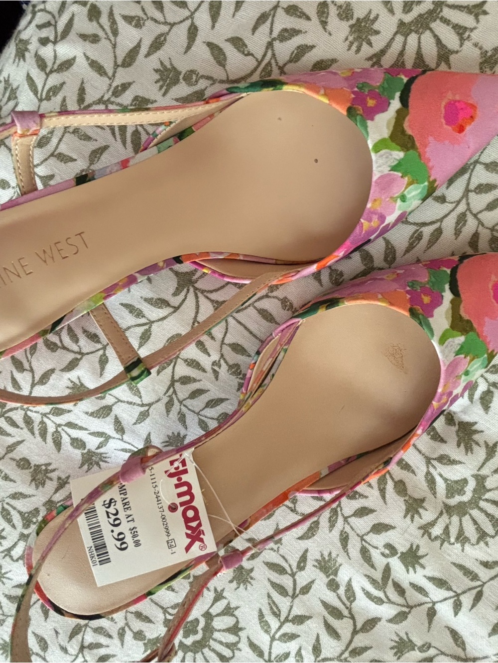 Nine West Pink Floral Pointed Slingbacks